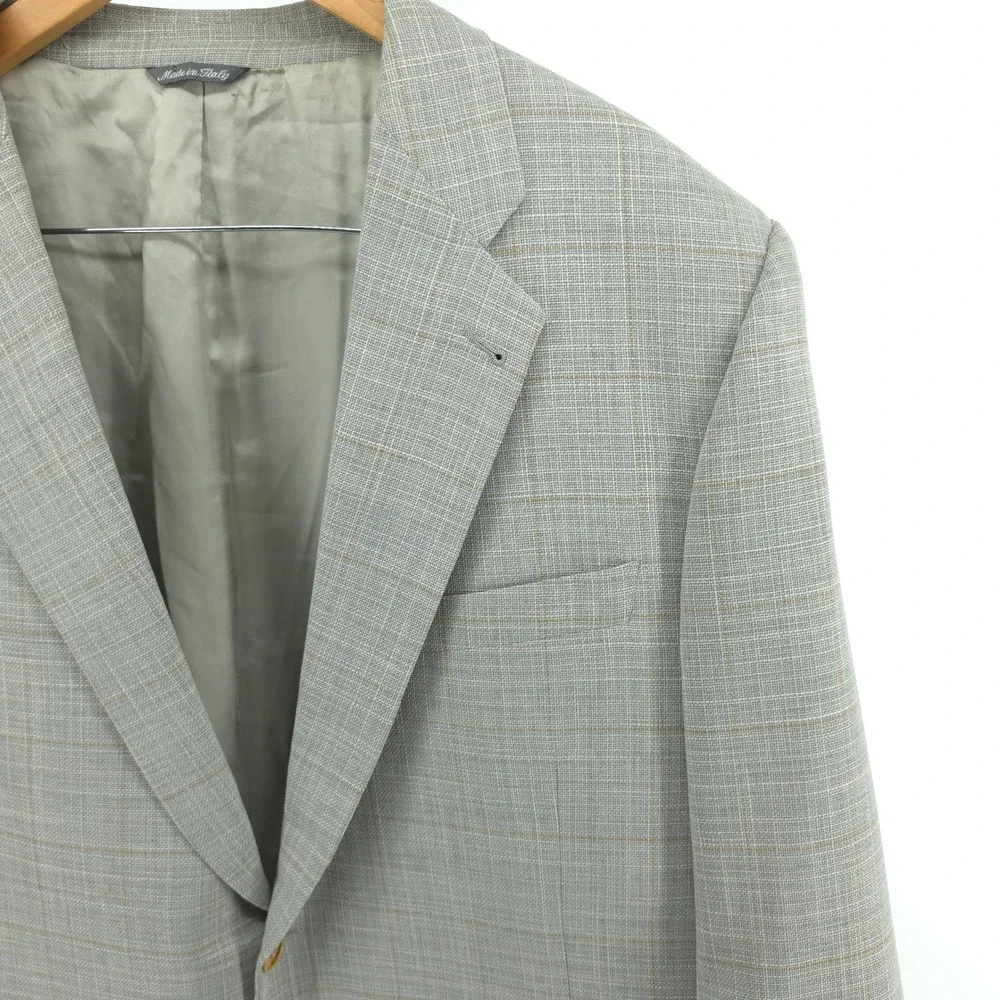 Zanella Mens Sport Coat Loro Piana Wool Grey Plaid 46R Made in Italy 2 Button